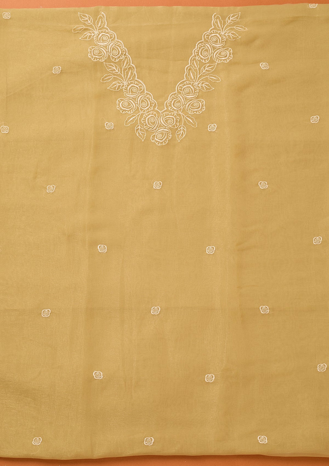 Beige Threadwork Tissue Unstitched Salwar Suit