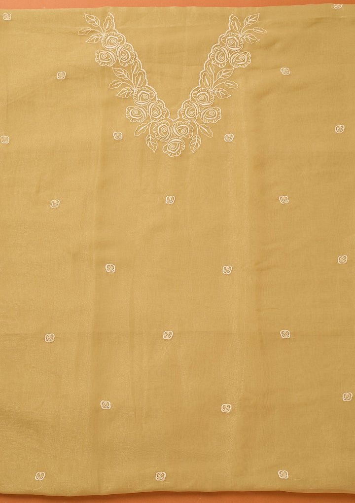 Beige Threadwork Tissue Unstitched Salwar Suit