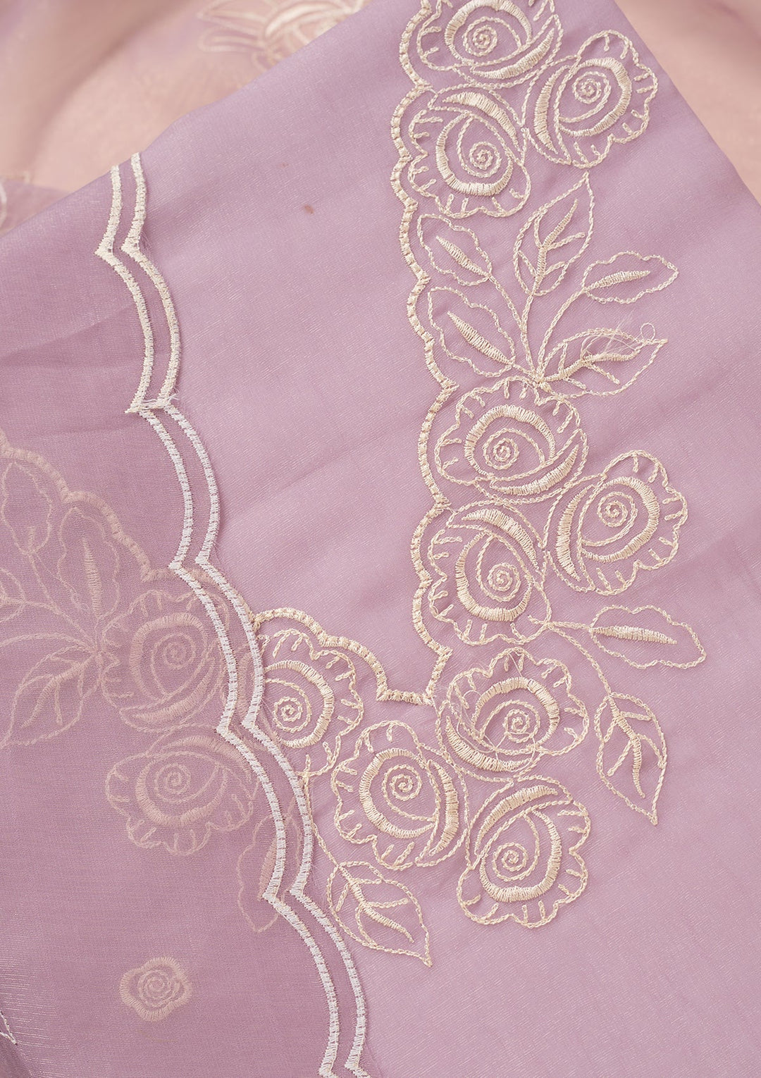 Lavender Tissue Threadwork Unstitched Dress Material With Matching Bottom And Dupatta