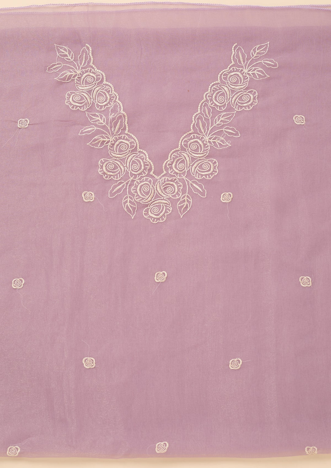 Lavender Tissue Threadwork Unstitched Dress Material With Matching Bottom And Dupatta
