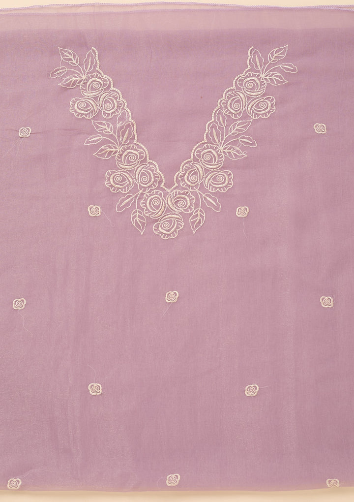 Lavender Tissue Threadwork Unstitched Dress Material With Matching Bottom And Dupatta