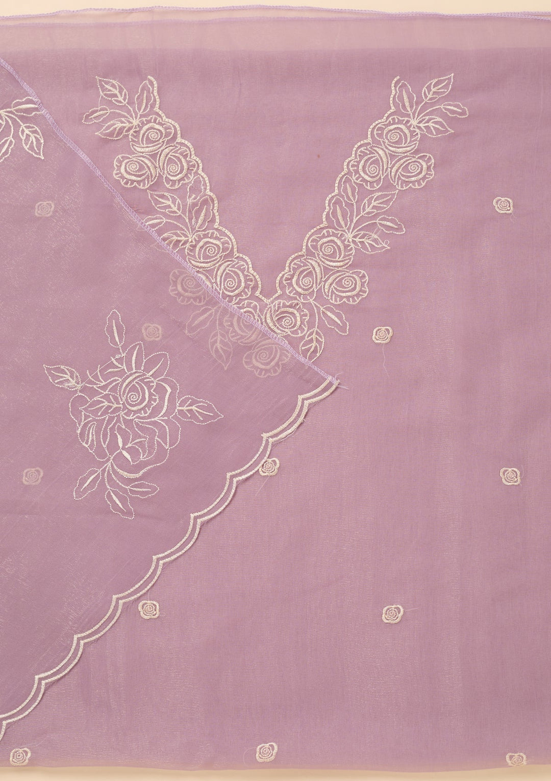 Lavender Tissue Threadwork Unstitched Dress Material With Matching Bottom And Dupatta