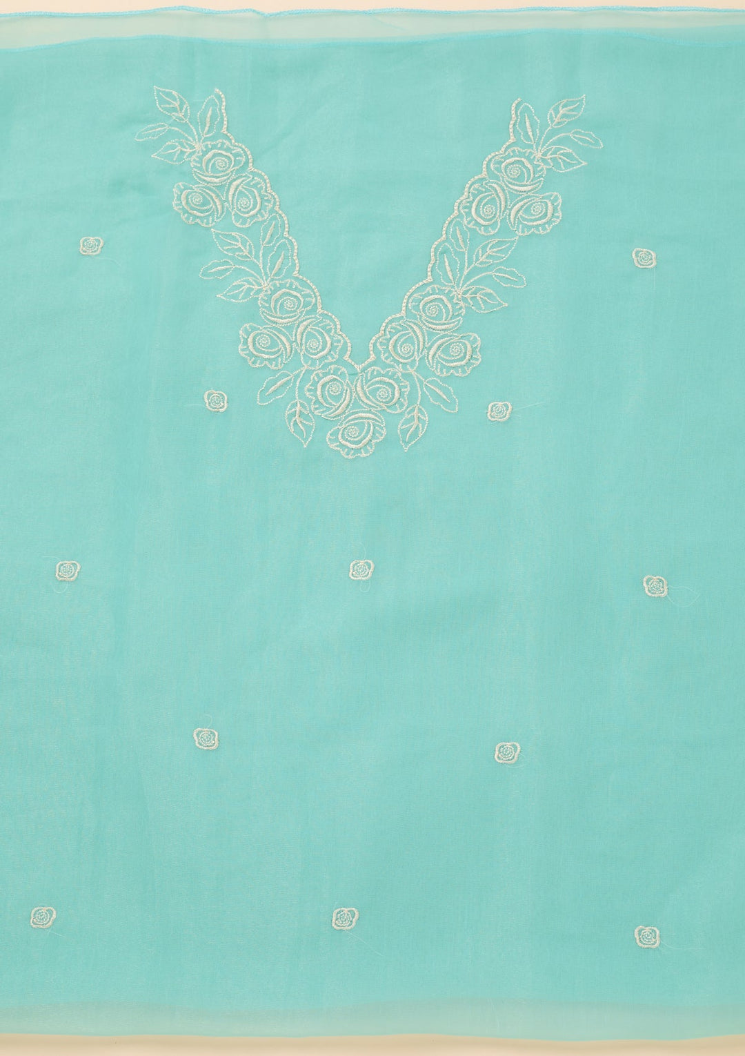 Sky Blue Tissue Threadwork Unstitched Dress Material With Matching Bottom And Dupatta