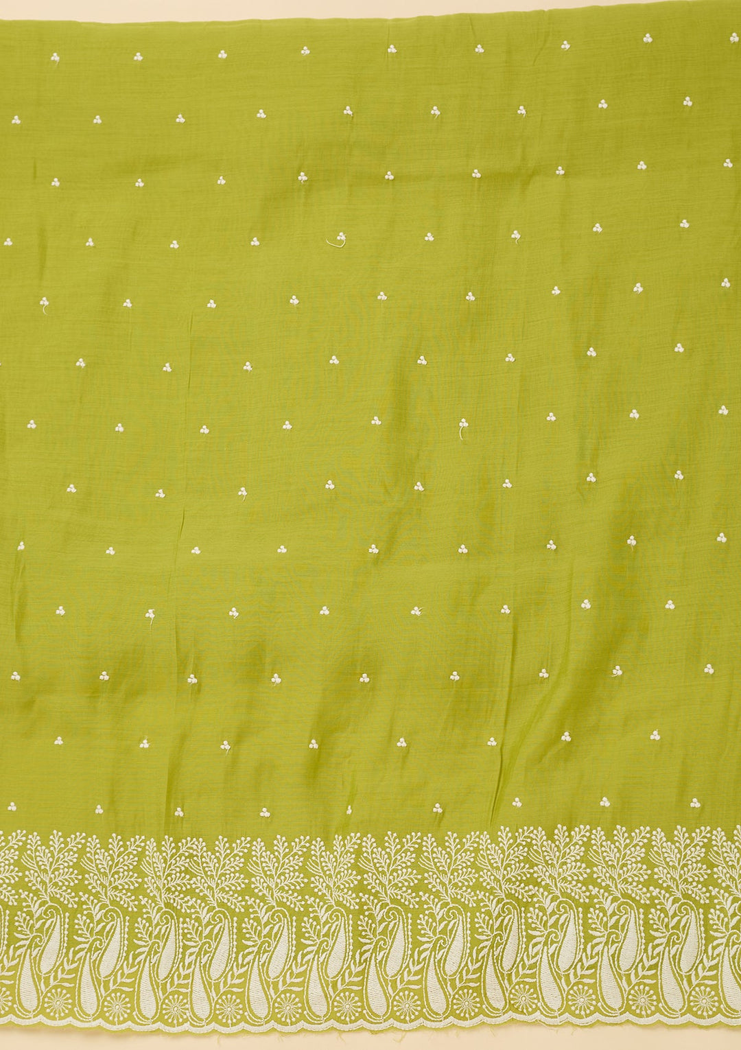 Lime Green Threadwork Chanderi Unstitched Salwar Suit