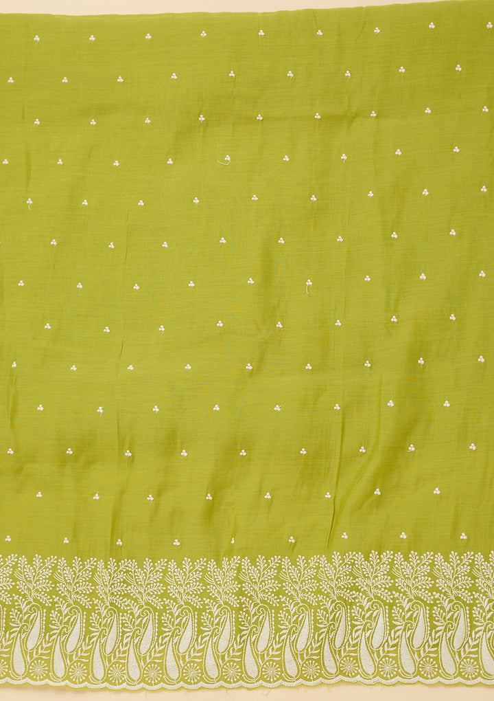 Lime Green Threadwork Chanderi Unstitched Salwar Suit