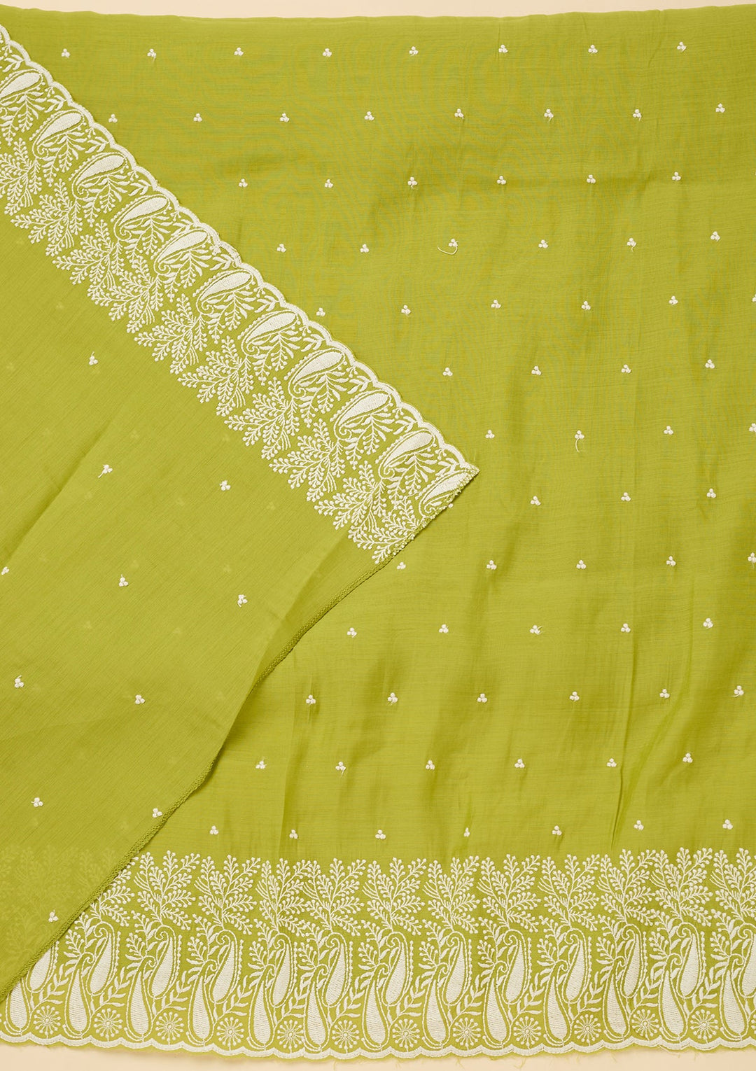 Lime Green Threadwork Chanderi Unstitched Salwar Suit