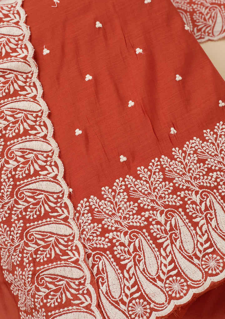 Rust Threadwork Chanderi Unstitched Salwar Suit