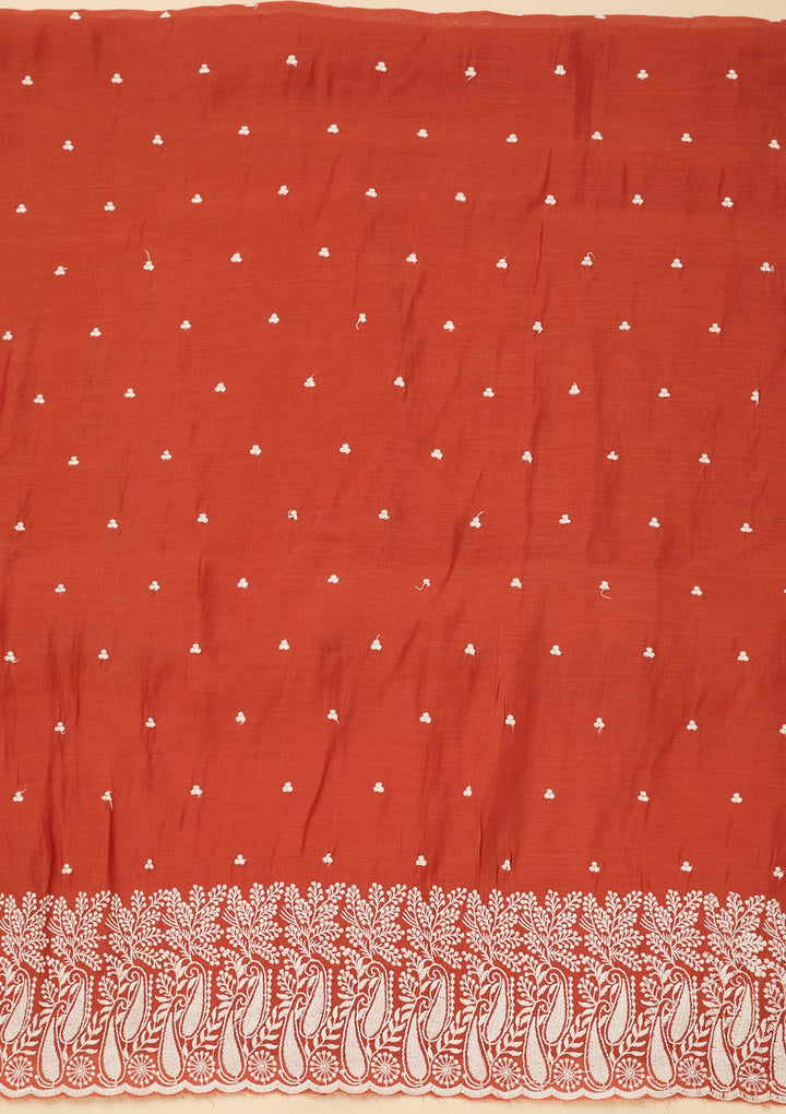 Rust Threadwork Chanderi Unstitched Salwar Suit