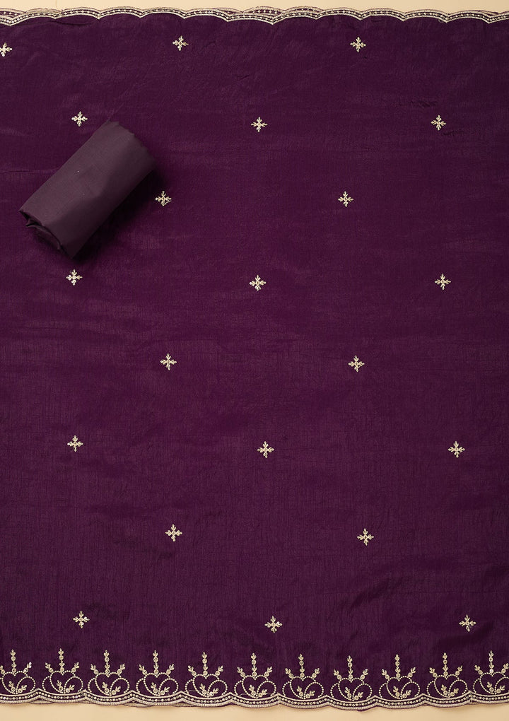 Purple Threadwork Crepe Unstitched Salwar Suit