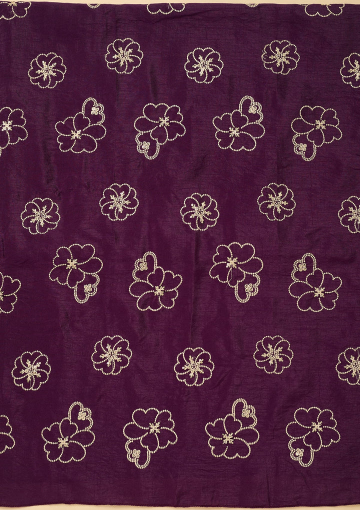 Purple Threadwork Crepe Unstitched Salwar Suit