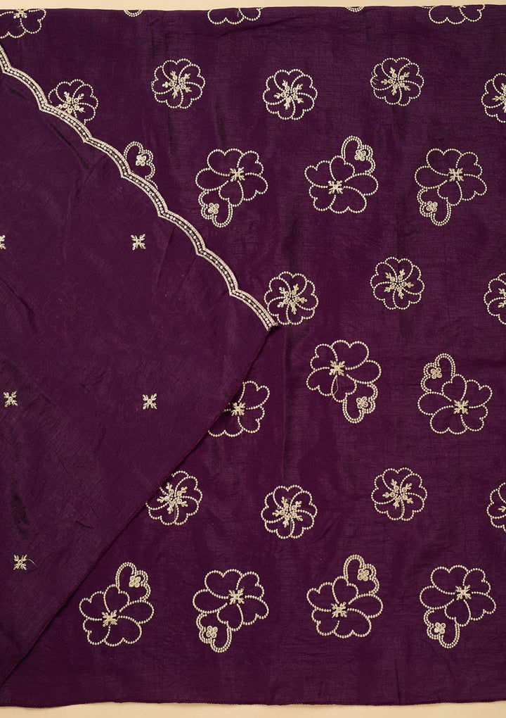 Purple Threadwork Crepe Unstitched Salwar Suit