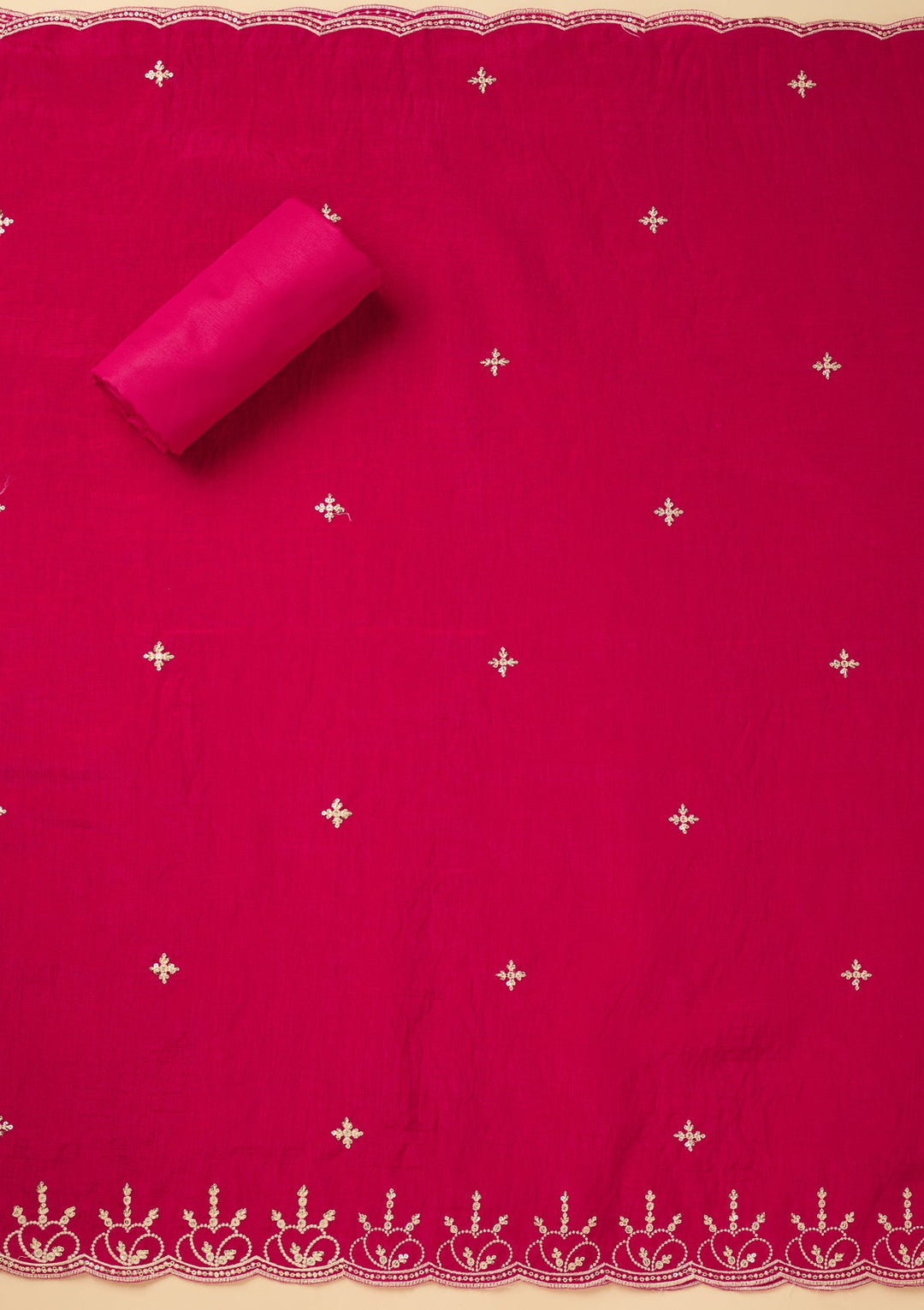 Rani Pink Threadwork Crepe Unstitched Salwar Suit