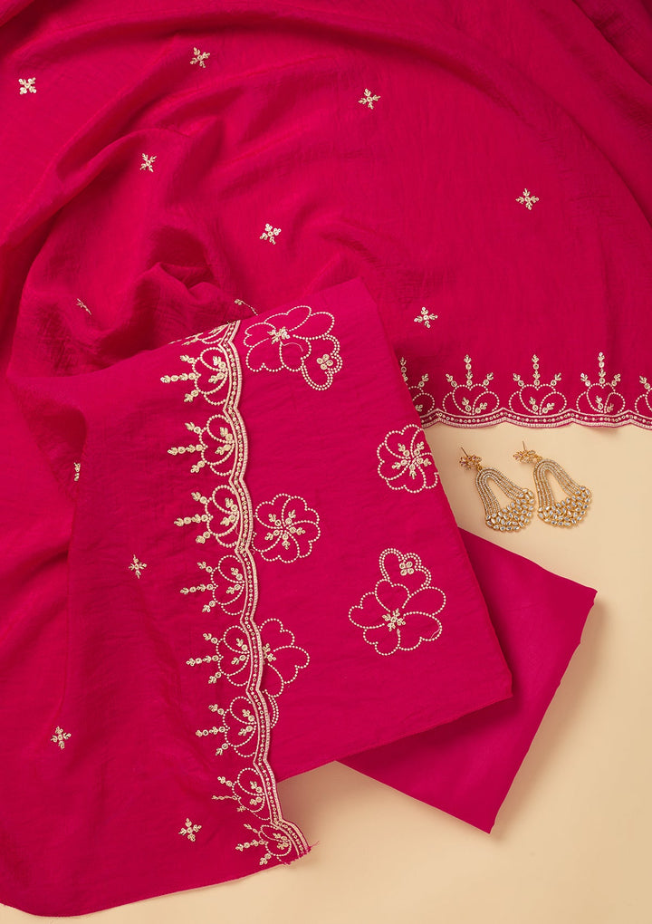 Rani Pink Threadwork Crepe Unstitched Salwar Suit