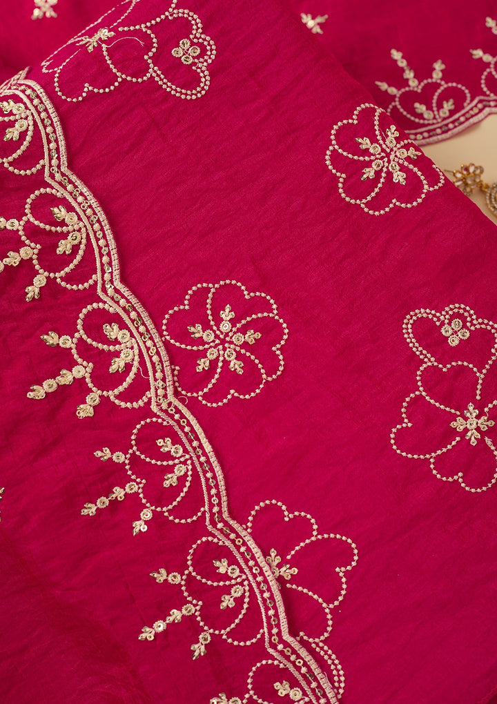 Rani Pink Threadwork Crepe Unstitched Salwar Suit