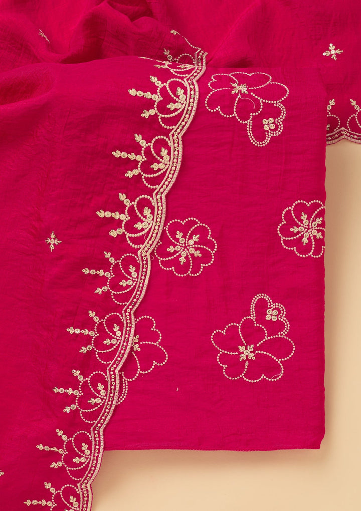 Rani Pink Threadwork Crepe Unstitched Salwar Suit