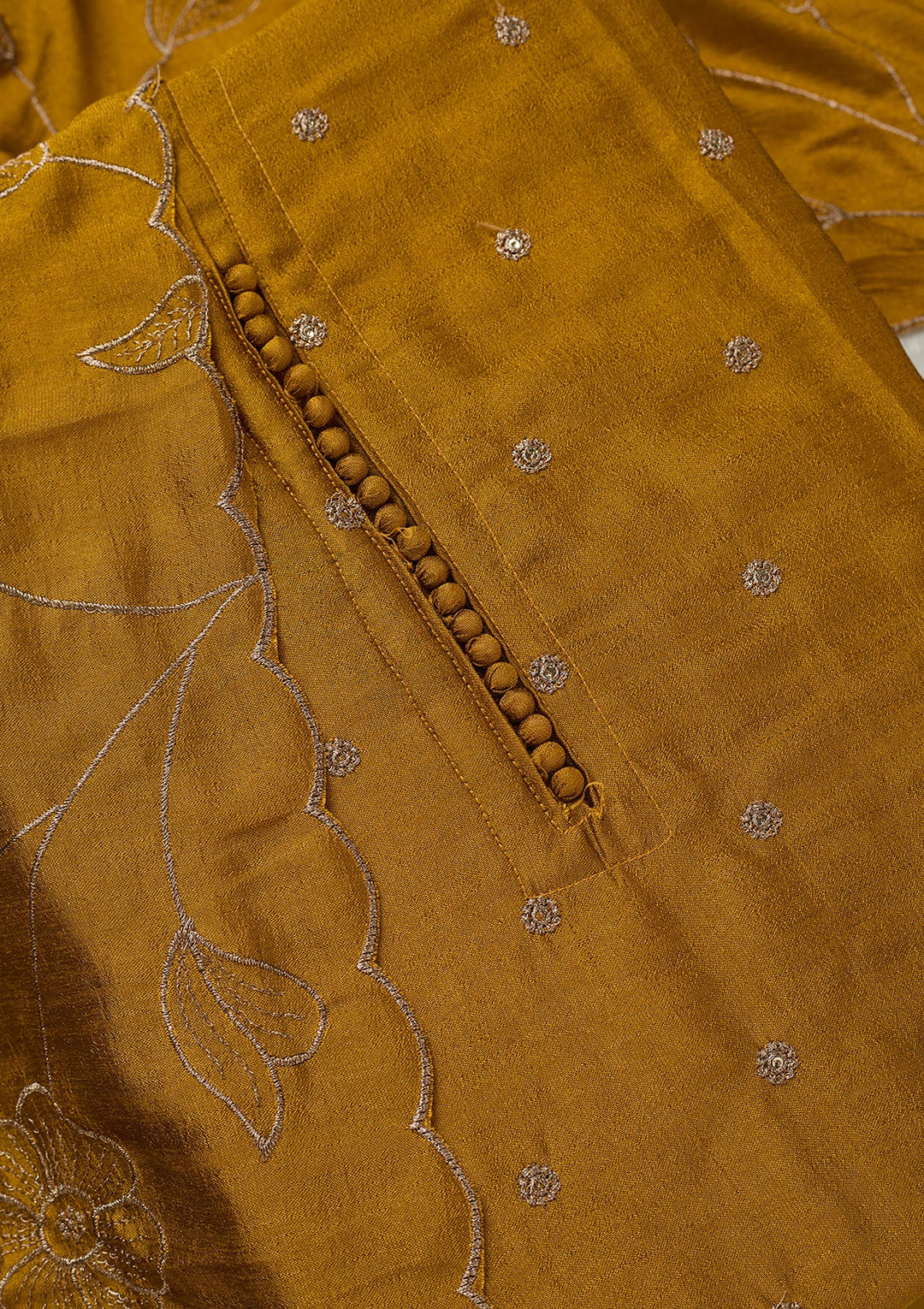 Mustard Zariwork (Gold) Soft Raw Silk Unstitched Salwar Suit