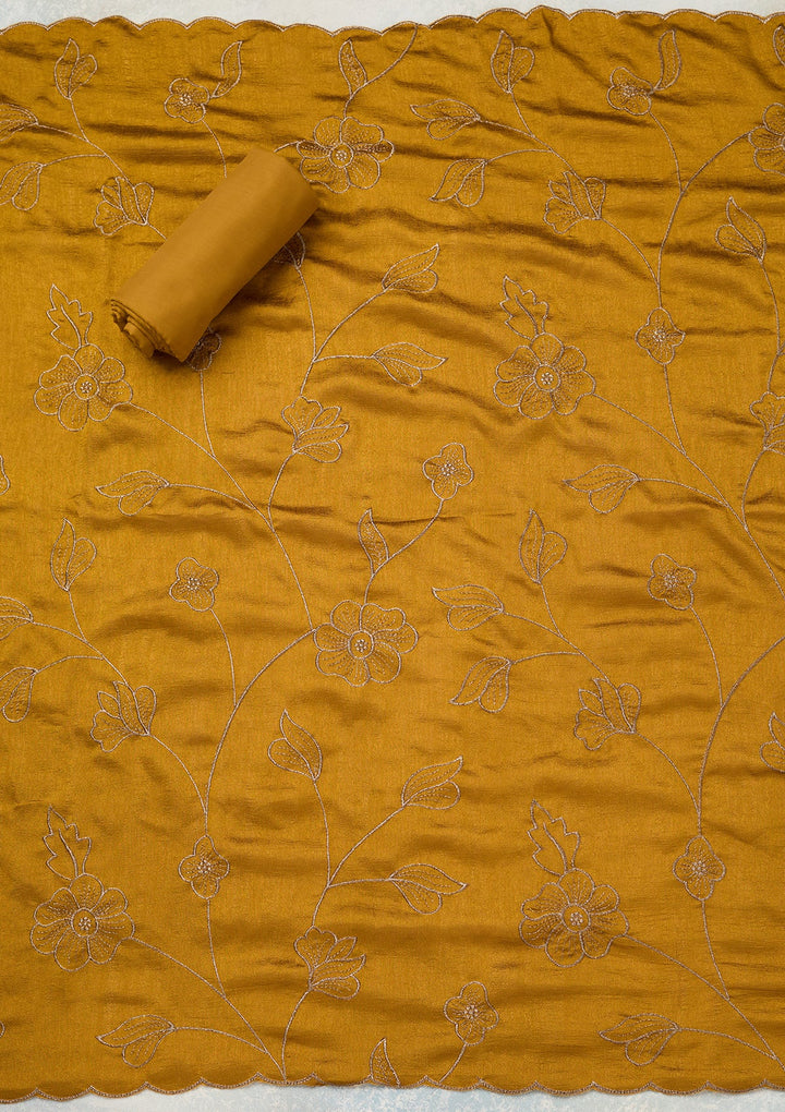 Mustard Zariwork (Gold) Soft Raw Silk Unstitched Salwar Suit