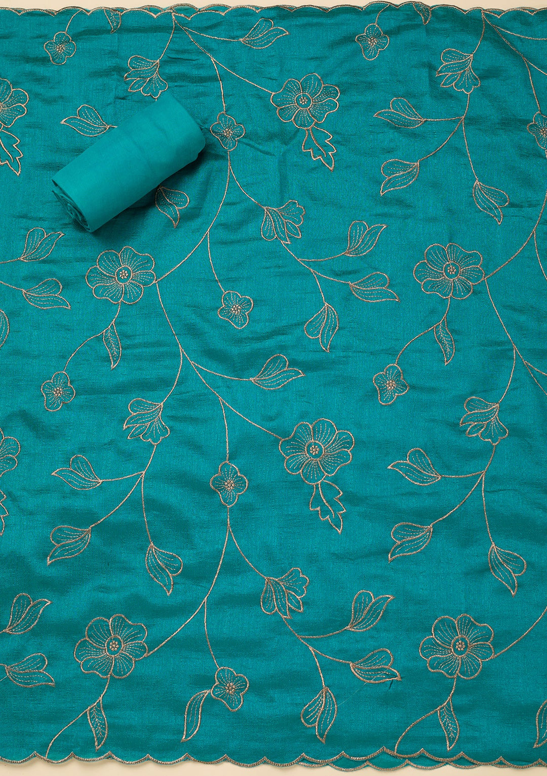 Peacock Green Zariwork (Gold) Soft Raw Silk Unstitched Salwar Suit