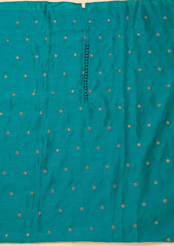 Peacock Green Zariwork (Gold) Soft Raw Silk Unstitched Salwar Suit