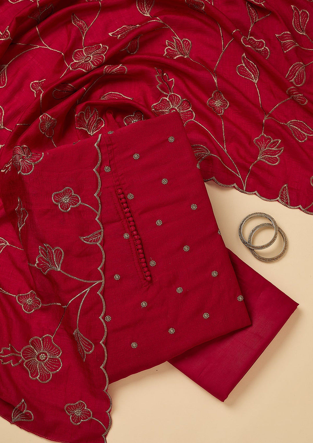 rani pink dress material Rani Pink Crepe Silk Long Dress And Dupatta Set S / Crepe Silk / Made To Order