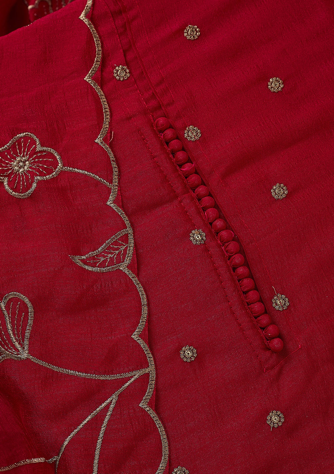 Rani Pink Soft Raw Silk Gold Zariwork Unstitched Dress Material With Matching Bottom And Dupatta