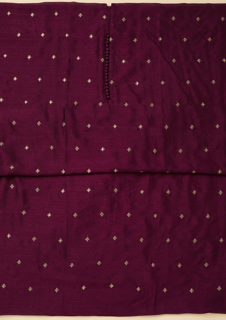 Wine Zariwork (Gold) Soft Raw Silk Unstitched Salwar Suit