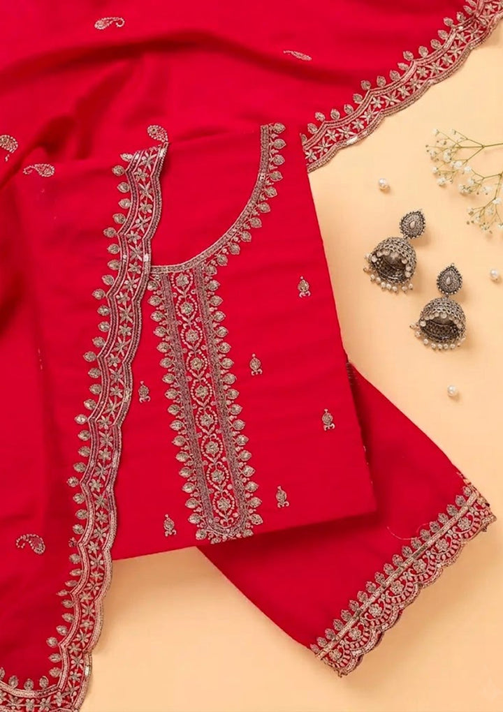 Rani Pink Zariwork (Gold) Georgette Unstitched Salwar Suit