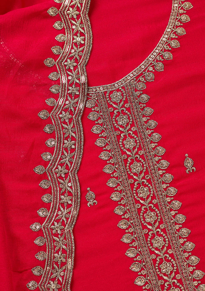 Rani Pink Zariwork (Gold) Georgette Unstitched Salwar Suit