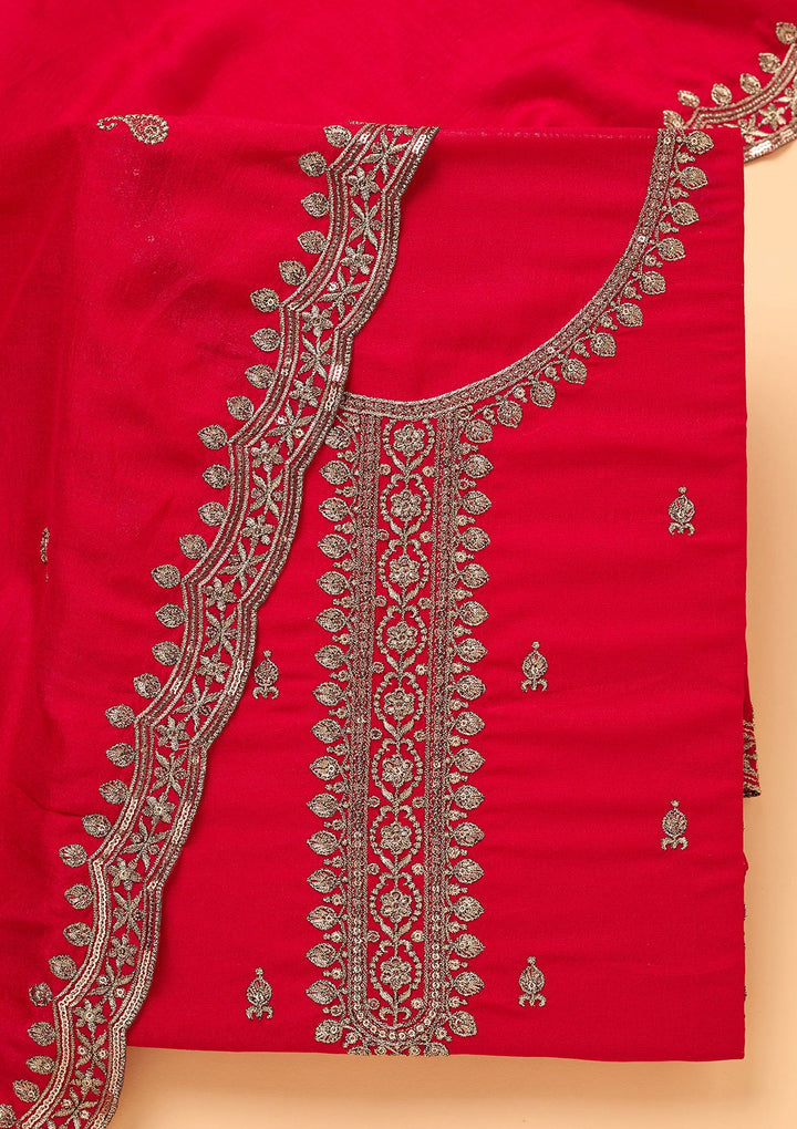 Rani Pink Zariwork (Gold) Georgette Unstitched Salwar Suit
