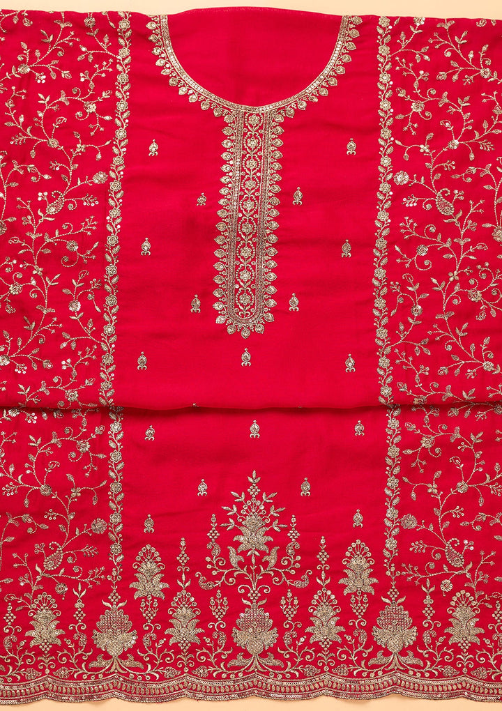 Rani Pink Zariwork (Gold) Georgette Unstitched Salwar Suit