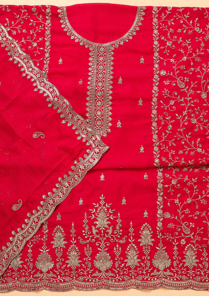 Rani Pink Zariwork (Gold) Georgette Unstitched Salwar Suit