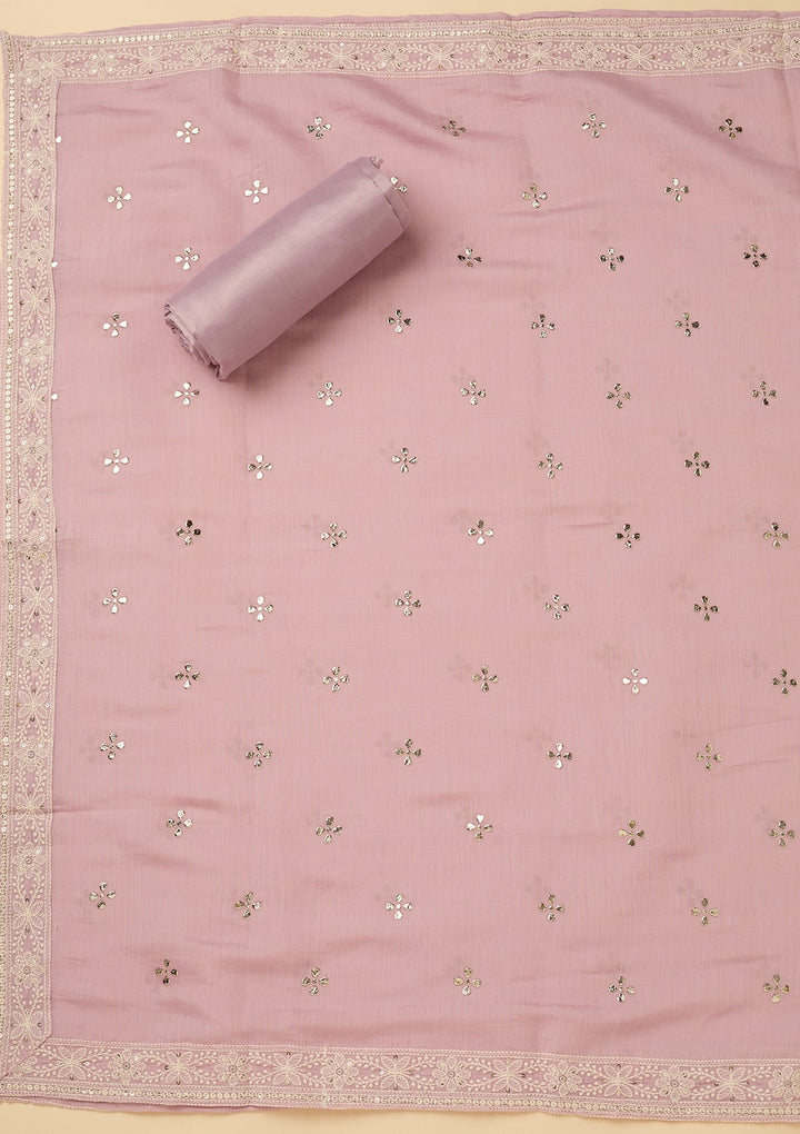 Lavender Cotton Threadwork Unstitched Dress Material With Matching Bottom And Dupatta