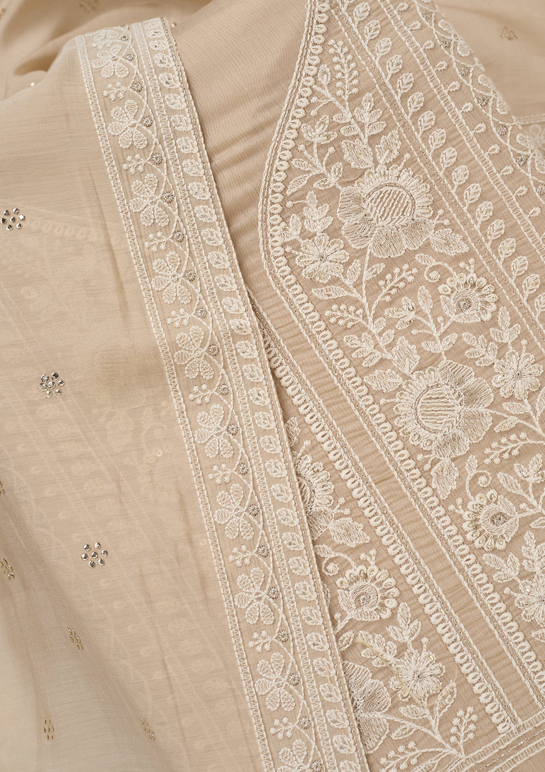 Brown Threadwork Cotton Unstitched Salwar Suit