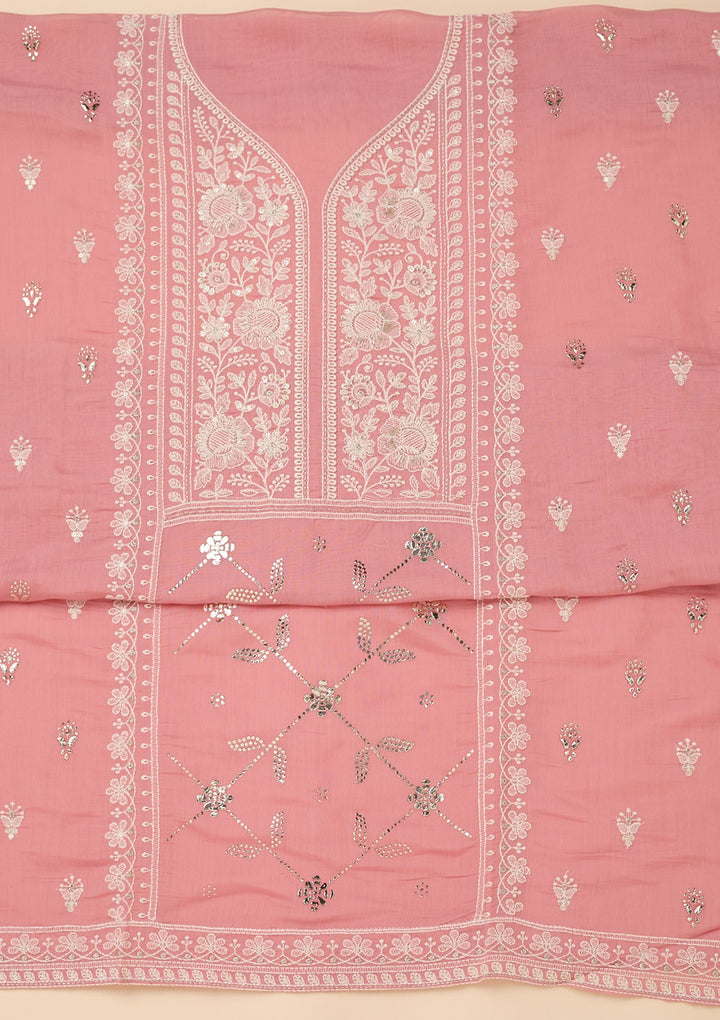 Pink Threadwork Cotton Unstitched Salwar Suit