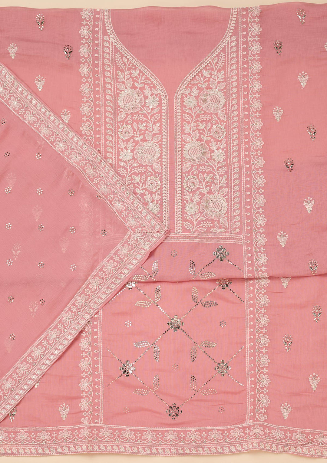 Pink Threadwork Cotton Unstitched Salwar Suit