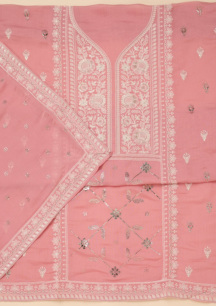 Pink Threadwork Cotton Unstitched Salwar Suit