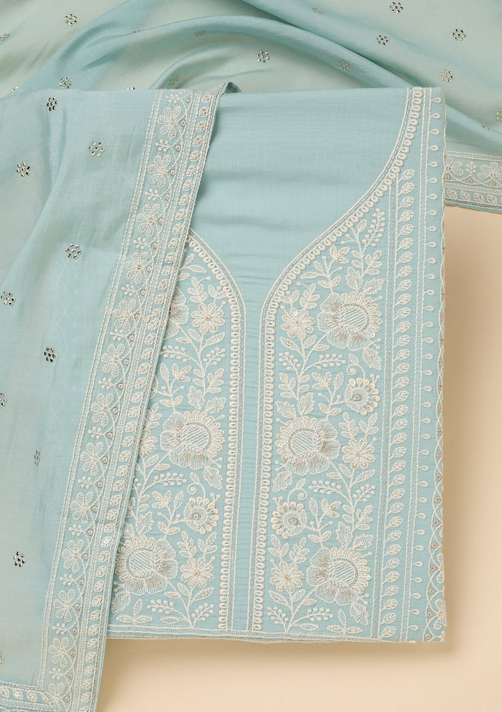 Sky Blue Threadwork Cotton Unstitched Salwar Suit