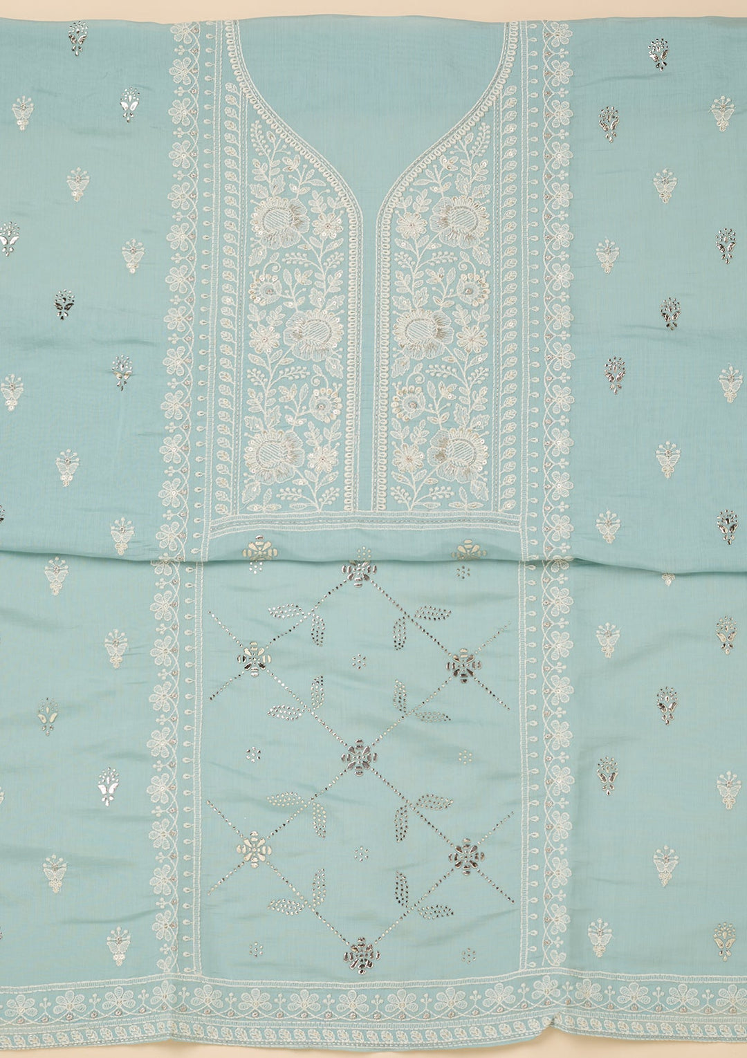 Sky Blue Threadwork Cotton Unstitched Salwar Suit