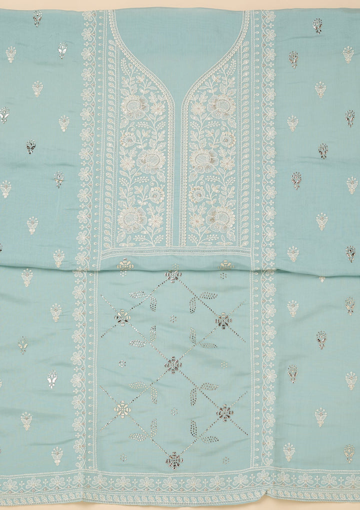 Sky Blue Threadwork Cotton Unstitched Salwar Suit