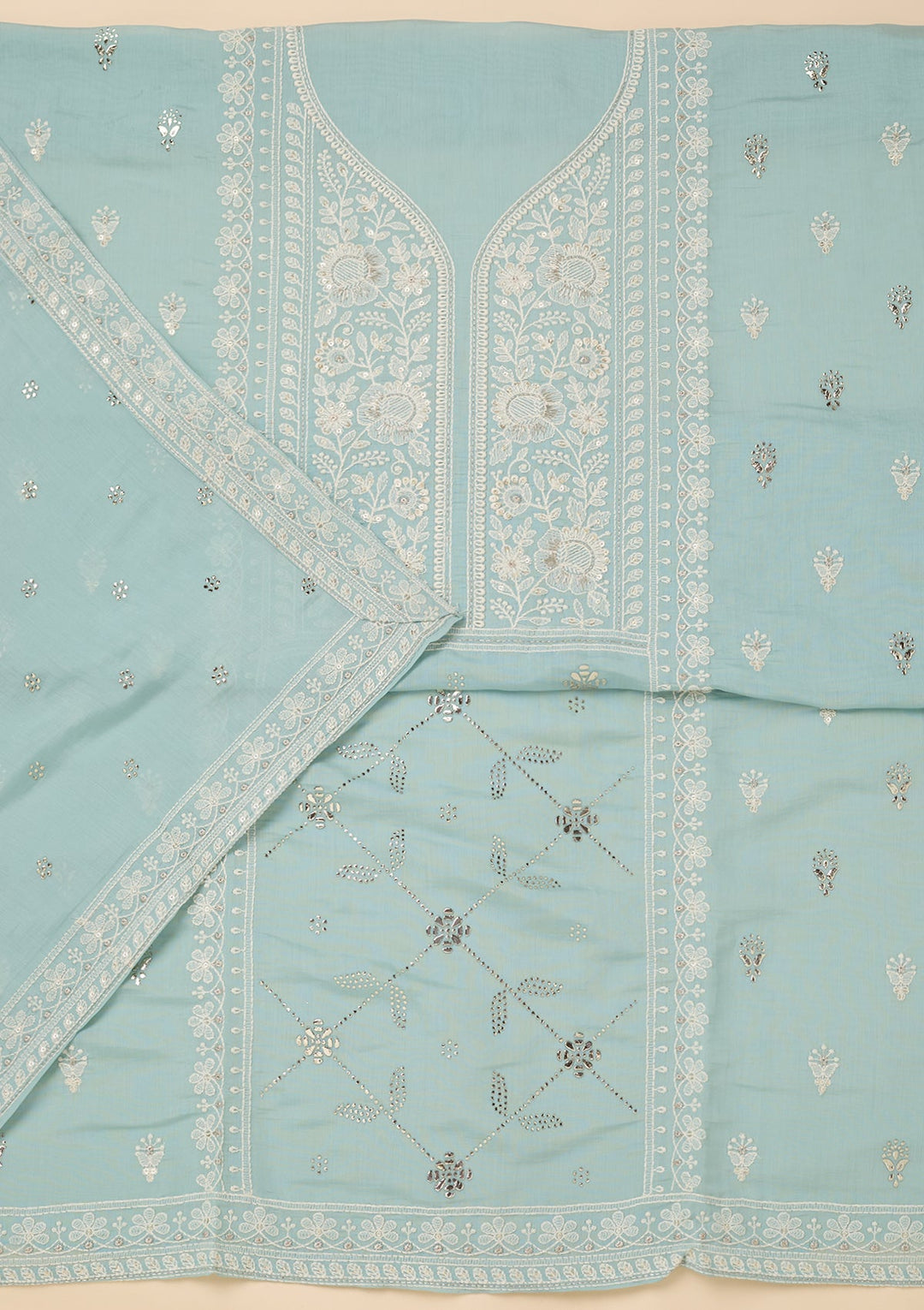 Sky Blue Threadwork Cotton Unstitched Salwar Suit