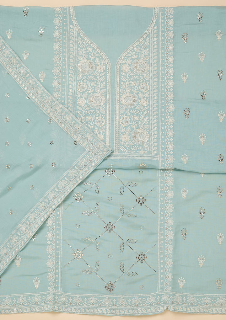 Sky Blue Threadwork Cotton Unstitched Salwar Suit