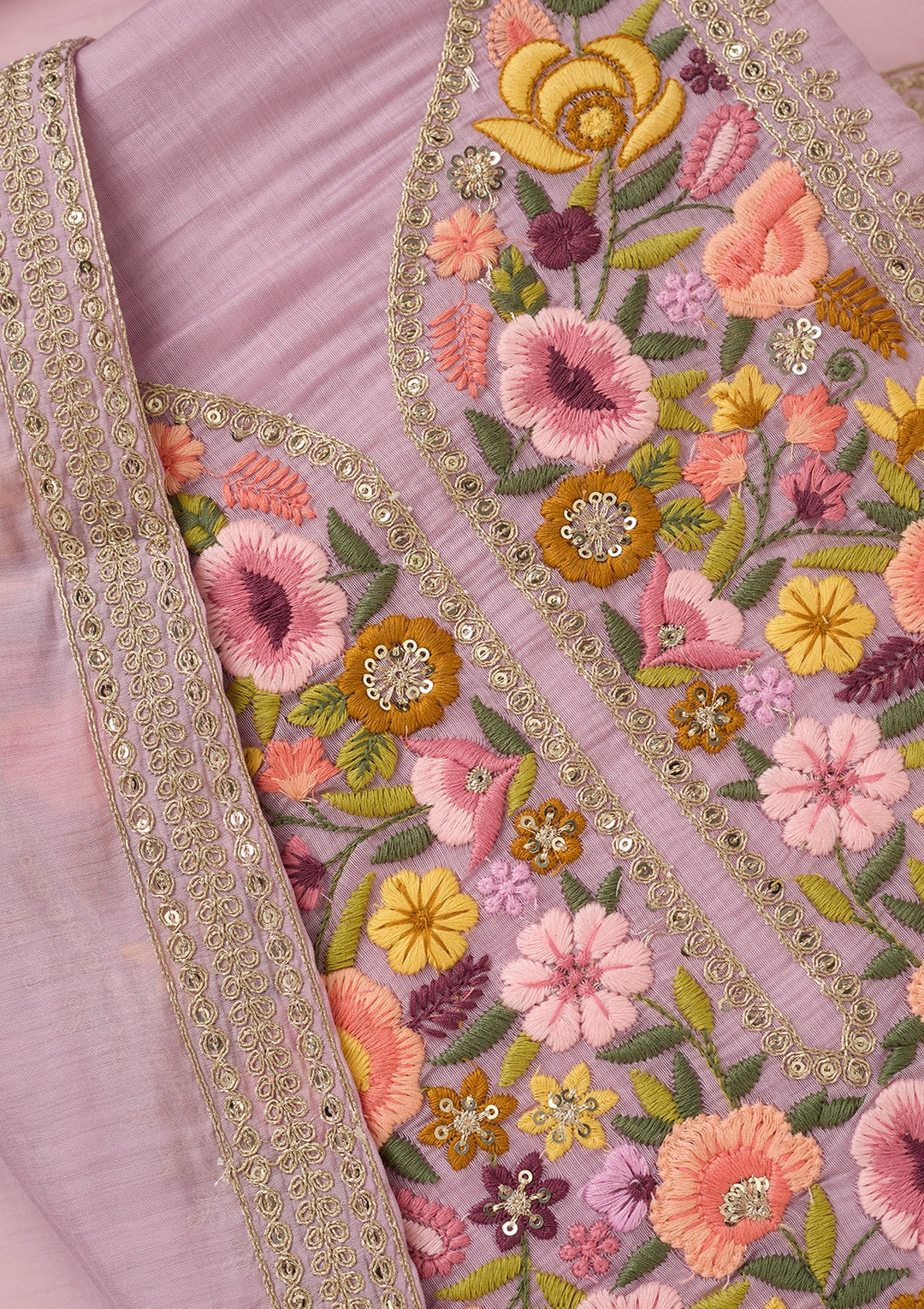 Lavender Threadwork Cotton Unstitched Salwar Suit