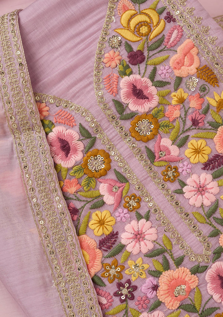 Lavender Threadwork Cotton Unstitched Salwar Suit