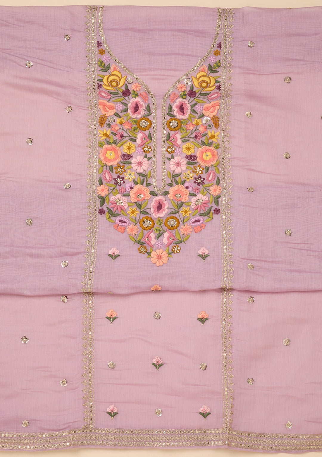Lavender Threadwork Cotton Unstitched Salwar Suit