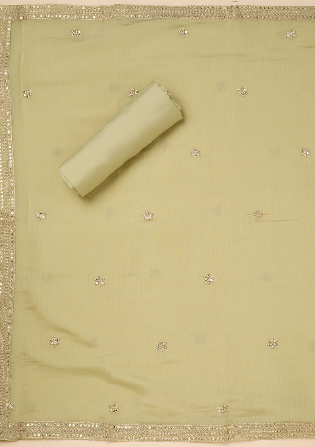 Pista Green Threadwork Cotton Unstitched Salwar Suit
