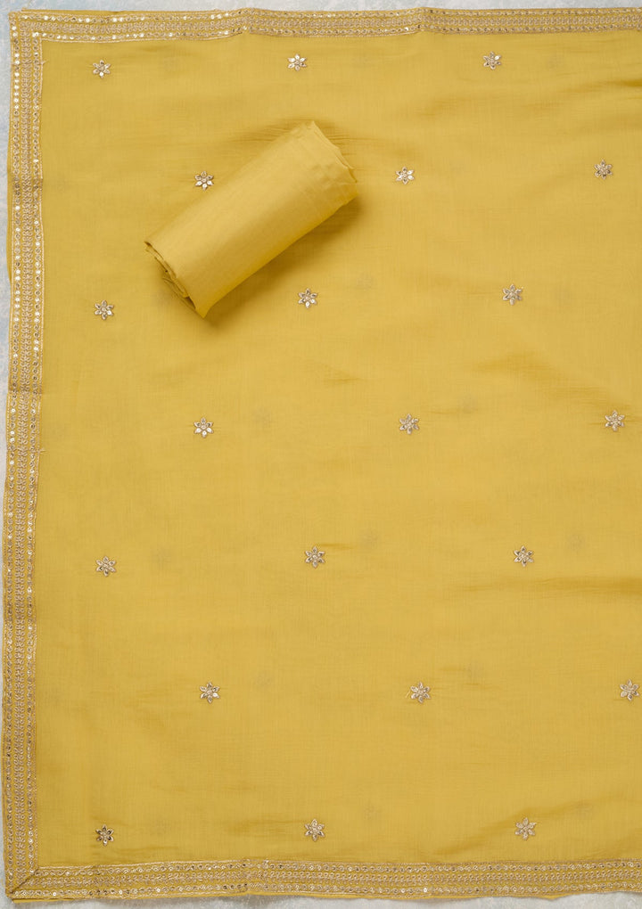 Yellow Threadwork Cotton Unstitched Salwar Suit