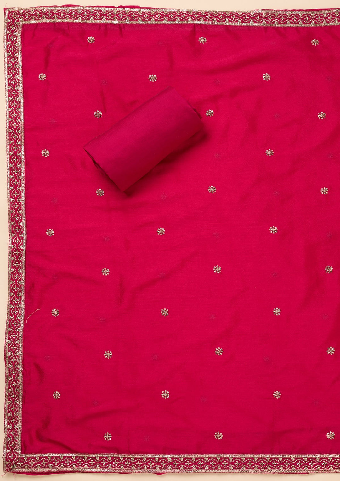 Rani Pink Zariwork (Gold) Dola Silk Unstitched Salwar Suit