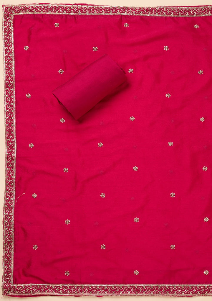 Rani Pink Zariwork (Gold) Dola Silk Unstitched Salwar Suit