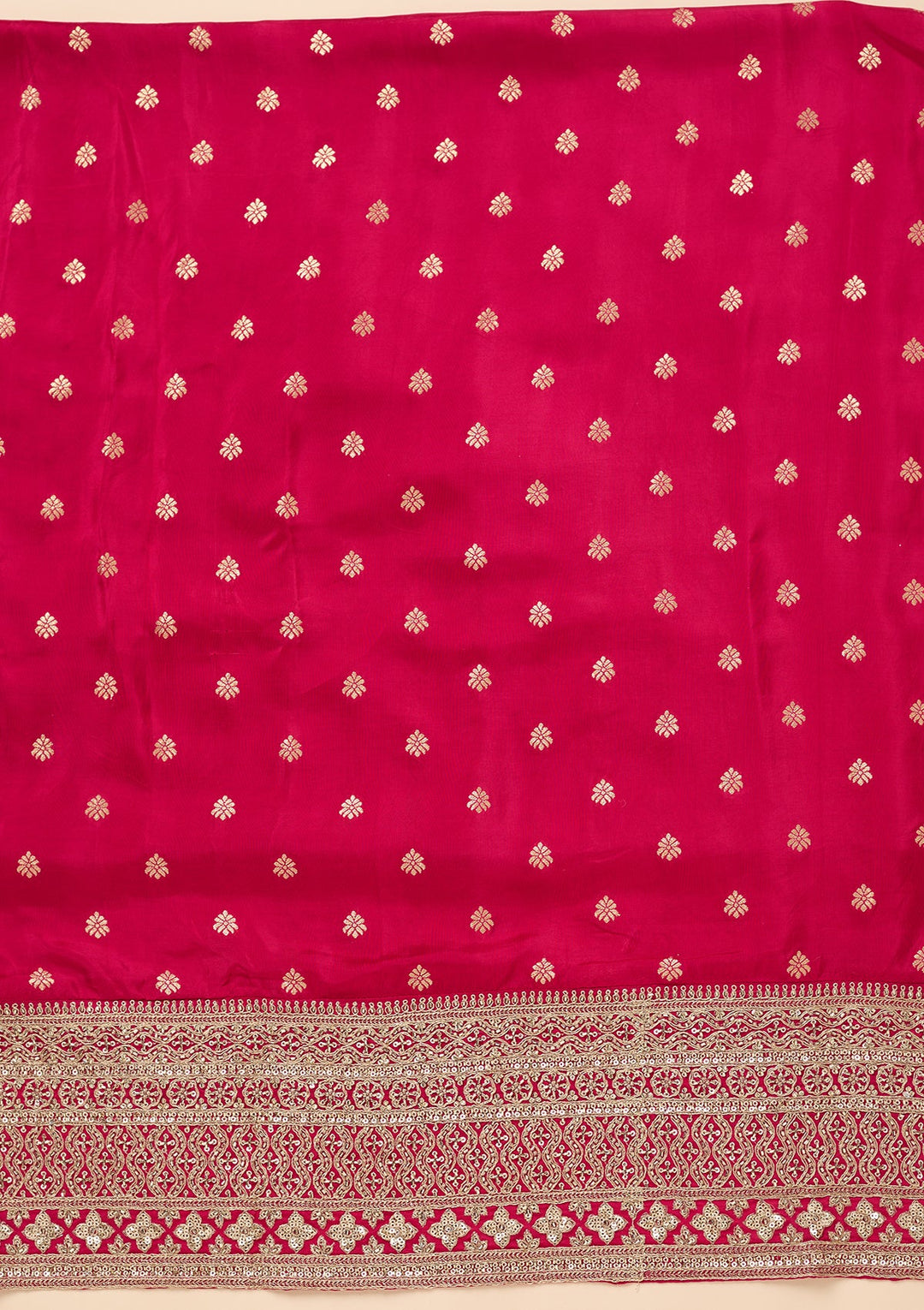 Rani Pink Zariwork (Gold) Dola Silk Unstitched Salwar Suit