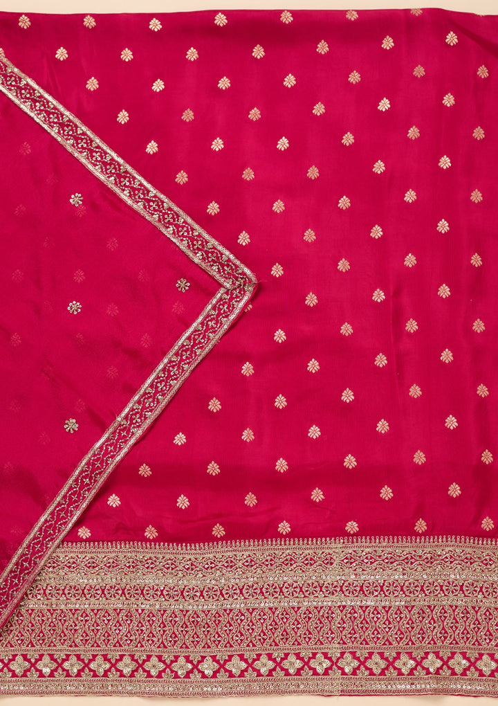 Rani Pink Zariwork (Gold) Dola Silk Unstitched Salwar Suit